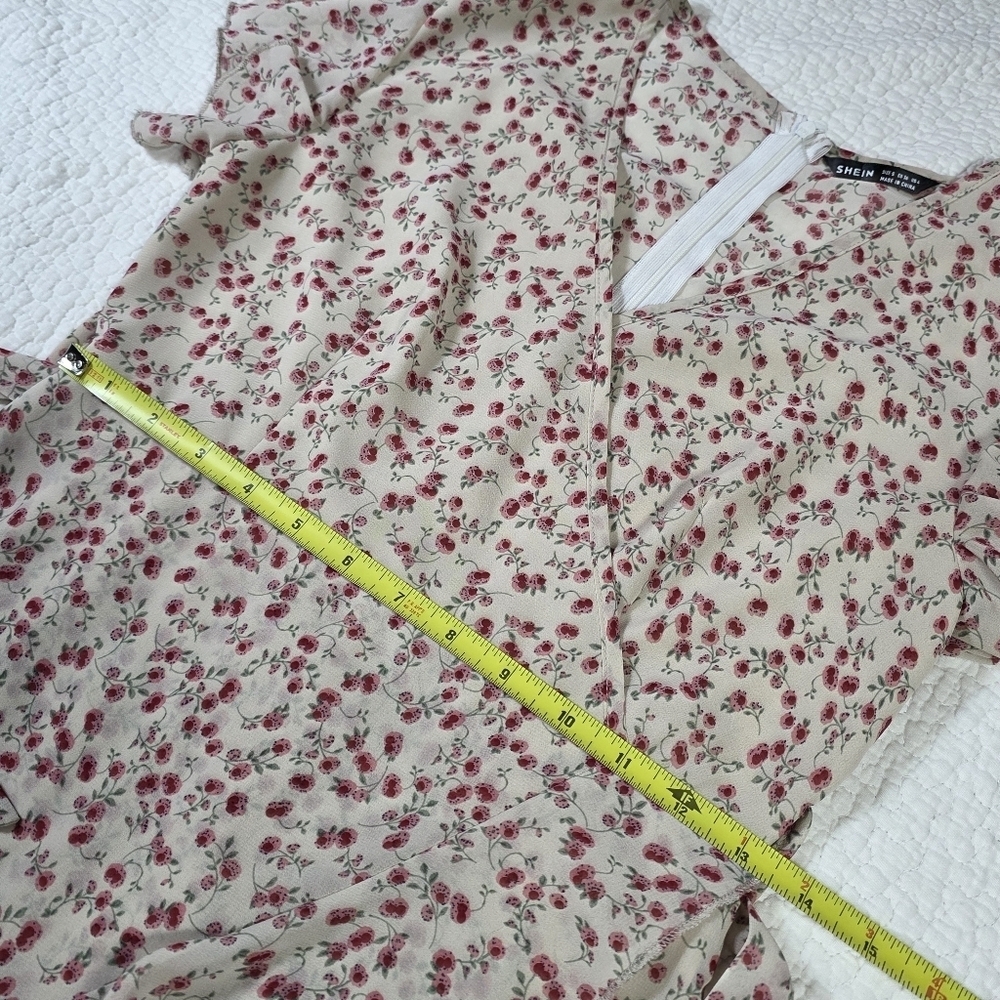 Shein Floral Print Flutter Sleeve Faux Wrap Dress - Picture 4 of 7